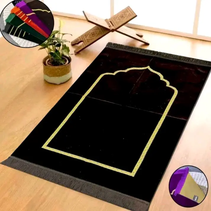 Sajadah Yamani Polos Sajadah Turkiye Turki Dewasa Ukuran 110x70cm Motif Muslim Traveling Hitam 4