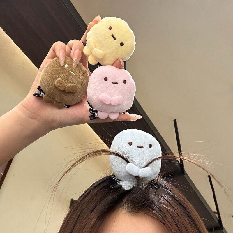 Kẹp tóc hình búp bê lông mềm dễ thương phong cách hoạt hình, màu hồng/vàng/xanh dương/trắng, hình tròn nhỏ, kiểu dáng an ủi dành cho các cô gái