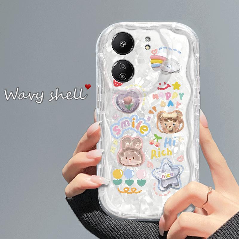 Casing hp REDMI13C(4G)/POCOC65/13C(5G)/POCOM6(5G) Boneka kartun lucu gelombang transparan cangkang lembut wanita all-inclusive anti-jatuh case 3