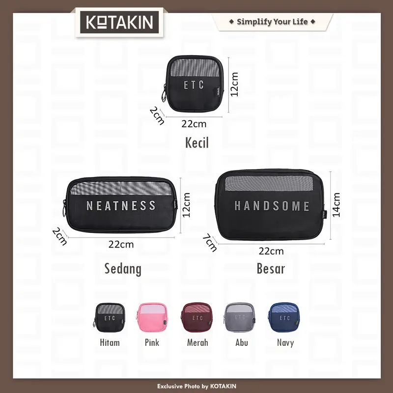 KOTAKIN Tas Make Up Pouch Travel Washbag Kosmetik Organizer Jaring Penyimpanan Multifungsi 5