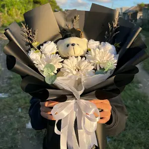 buket boneka wisuda mix bunga artificial, free packing dan kartu ucapan