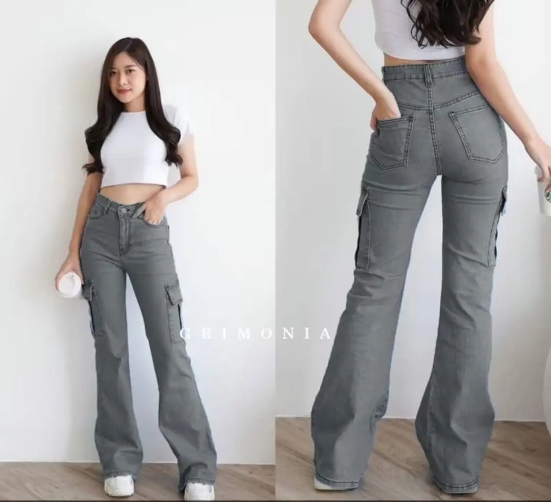 Celana Cargo Cutbray Highwaist Wanita Kekinian Ukuran 27-34