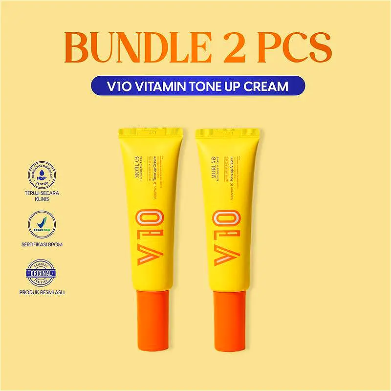 MORLAB - BUNDLE 2 PCS MORLAB V10 VITAMIN TONE UP CREAM Berminyak Hitam Kusam Mencerahkan Wanita Wajah Berjerawat