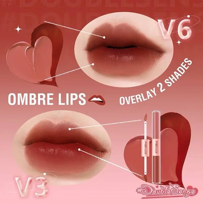 PINKFLASH  2 IN 1 Dual-ended Liquid Lipstik ombrelips Matte Velvet High Pigment Tahan lama Lipstick Lipgloss Waterproof 2