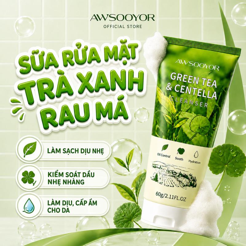 Sữa rửa mặt trà xanh rau má 60g làm sạch da mỗi ngày, da vẫn ẩm mịn sau khi rửa, phù hợp da thường đến da dầu, thích hợp cho cả nam & nữ