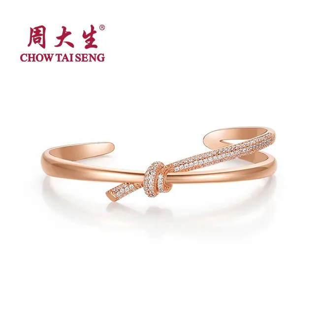 【Chow Tai Seng Jewellery】S925 Silver Shining Tie the Knot Bracelet Bangle For Woman