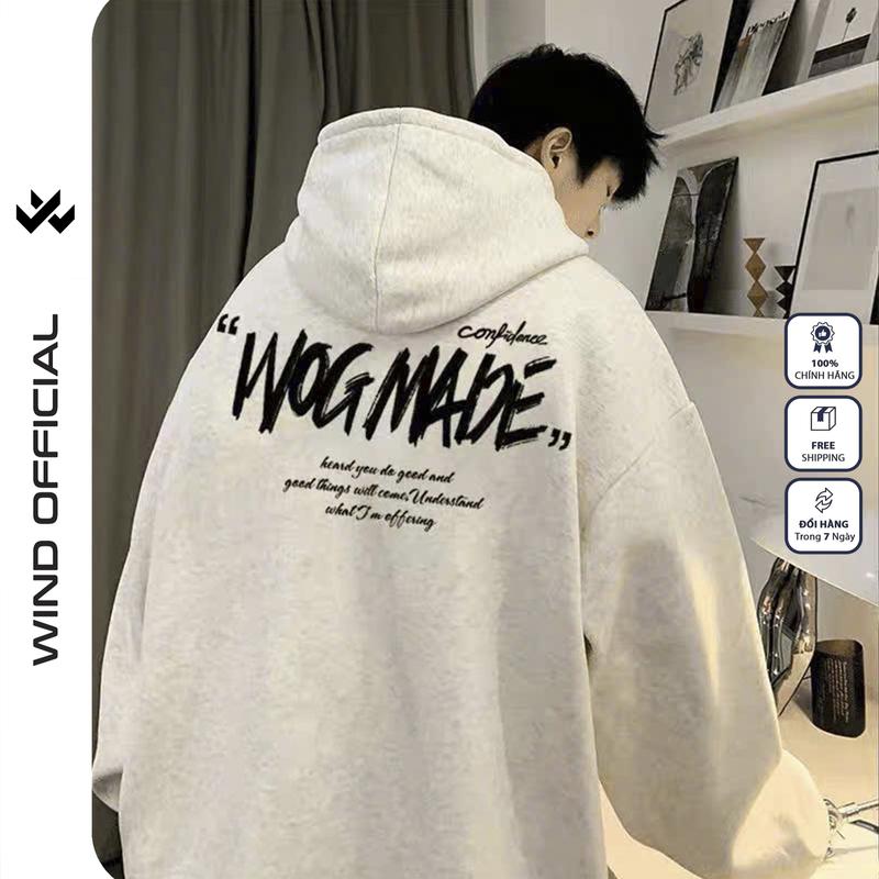  Áo hoodie unisex form rộng WIND Clothing WOGMADE NNN Unisex thời trang nam nữ oversize ulzzang Menswear Có Túi Dài Tay 