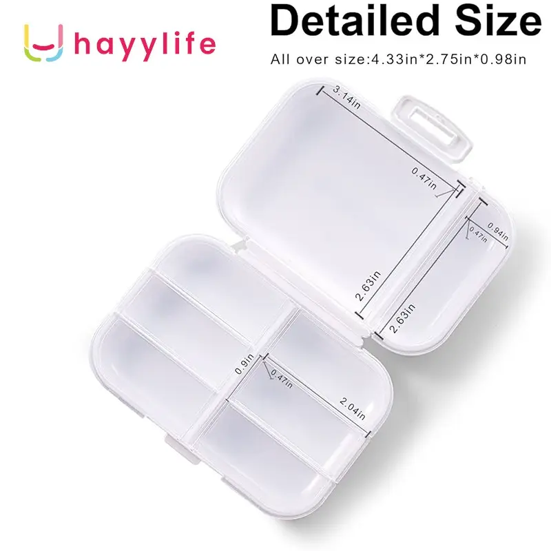 HAYYLIFE Kotak Penyimpanan Obat Harian Segel 8 Sekat, Mini Portable Tempat Pil Tablet Transparan Multifungsi Untuk Travel Perjalanan HL-AGB745 6