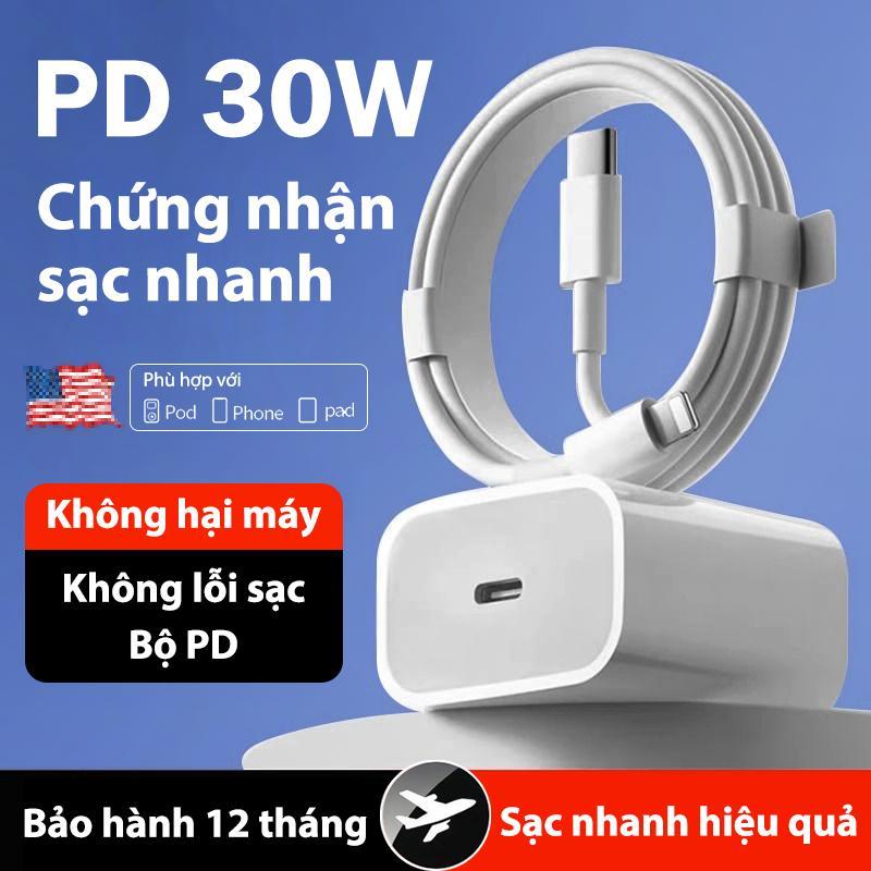 Bộ Sạc Nhanh iPhone 20W & 30W chính hãng Dây Cáp Dù Type C-Lightning 1M + Củ Sạc PD USB-C | Tương Thích iPhone 8-14 Pro Max | Phụ kiện 3 ip