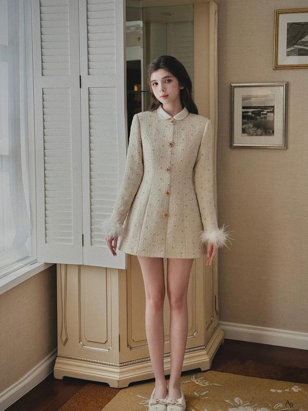 Ara - Váy thiết kế dạ Tweed đính hạt cổ tròn Myan Dress V91