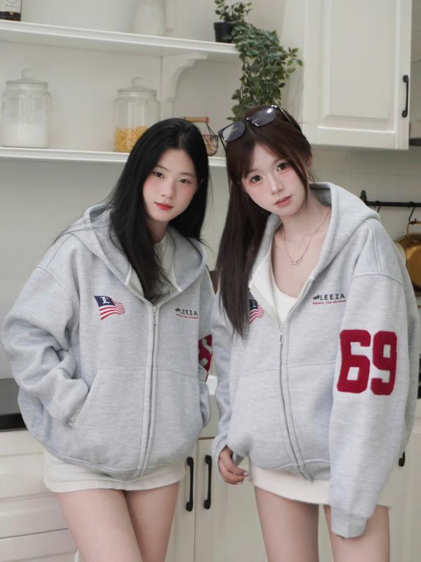  LEEZA - Áo Hoodie Zip Nỉ Bông Thêu Xù Tay Số 69 Form Boxy Local Brand Unisex 16.01 