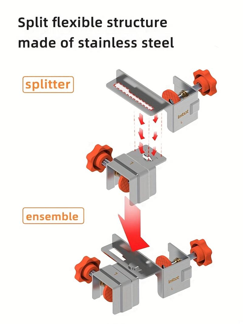 Product Introduction of IMBOT Newly Designed Stainless Steel Side Drawer Clamp Auxiliary Inner and Outer Edges Adjustable Stainless Steel Angle Jacket 90 Degree Right Angle Clamp Double Handle Applied Woodworking Clamp Woodworking Wardrobe Door 5