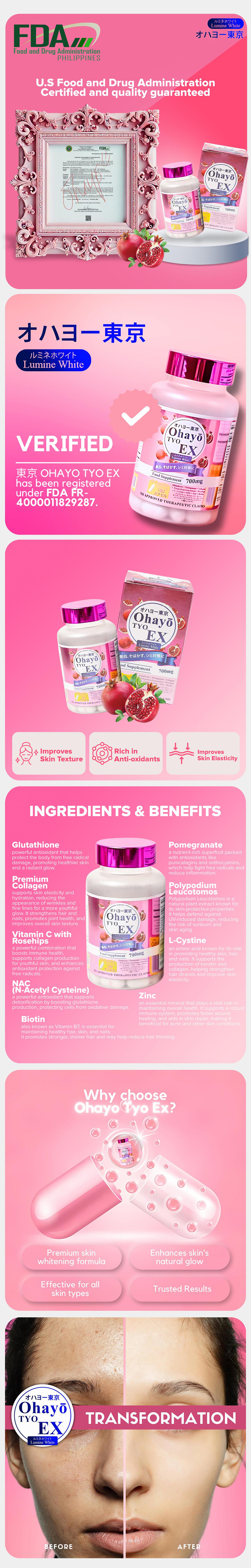ohayo glutathione OHAYO TYO Tokyo EX Lumine White ( 410mg Gluta total 700mg per capsule )  100% MADE IN JAPAN -
