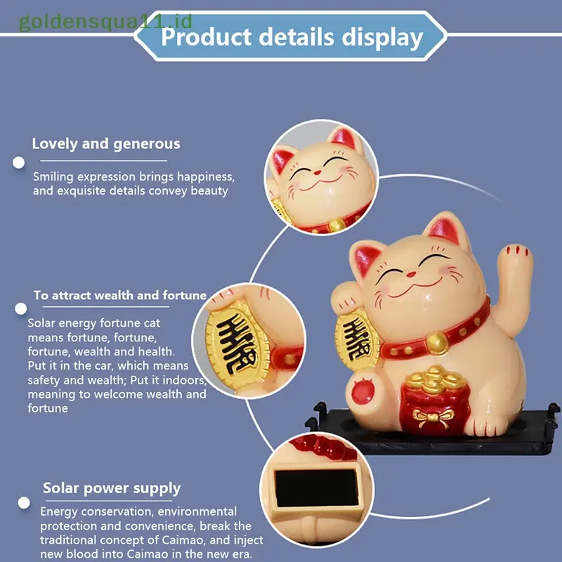 Goldensqua Lucky Cat Decoration Mini Solar Melambai Otomatis Lucky Cat 1