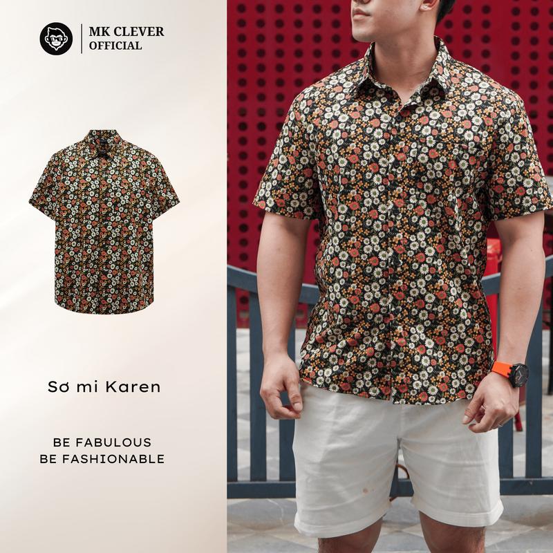 Áo Sơ Mi Cuban Karen MK CLEVER, Áo Sơ Mi Thiết Kế Cổ Cuban, Họa Tiết Sắc Màu, Chất Liệu Vải Thô Cotton Siêu Đẹp, Form Dáng Trẻ Trung Nam Menswear
