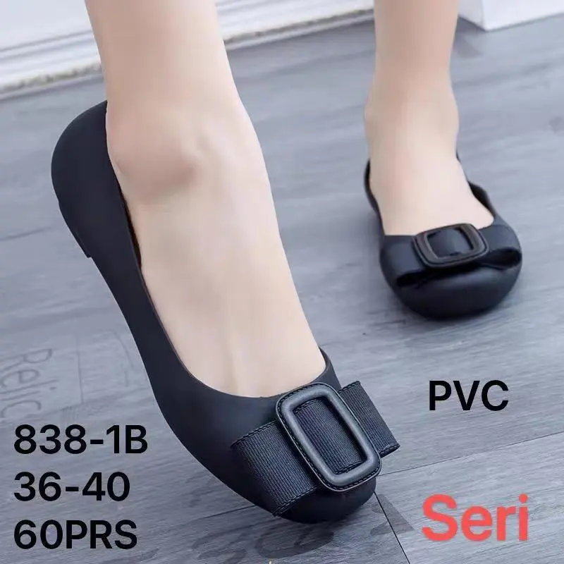 Sepatu Flat Shoes Wanita Karet Jelly Elastis Motif Pita Simple Elegan Premium Balance Import 838-1B