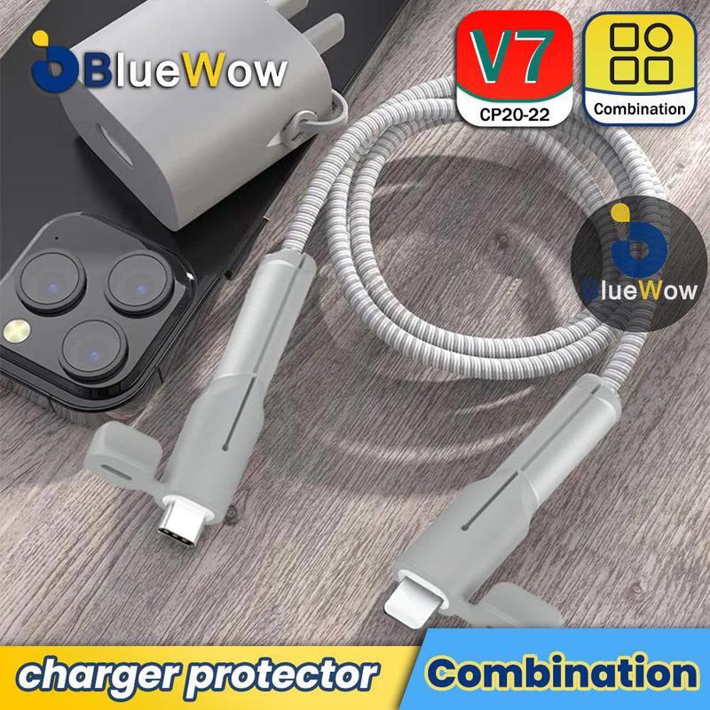Bảo Vệ Bộ Sạc Nhanh Silicon Mềm, BlueWow, Tương Thích Với iPhone 7, Bộ Sạc Nhanh 20W IP, Bảo Vệ Cáp Type-C Sang Type-C, Bảo Vệ Dây, Thích Hợp Cho Bộ Sạc IP15 / 14 / 13 / 12 / 11promax, Vỏ Bảo Vệ, [Đối Với iPhone]