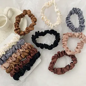 PRODUK TERBARU! 3/6Pcs/Set Silk Hair Scrunchies Elastic Hair Bands Women Elegant Headwear Hair Ties Ponytail Holder Sweet Hair Rope Rubber Bands