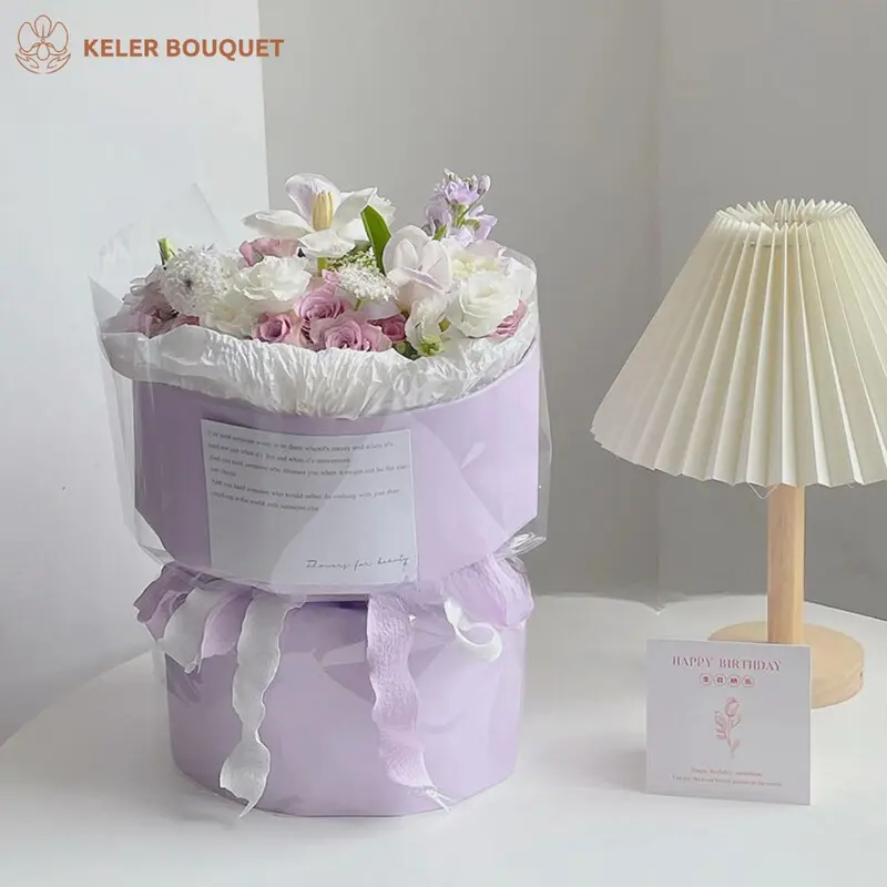 (Isi 20 lembar) Kertas Buket Cellophane Wrapping Paper Buket Warna Matte Solid Bunga florist Varian Warna Gaya Korea Anti Air Plastic Foto 5