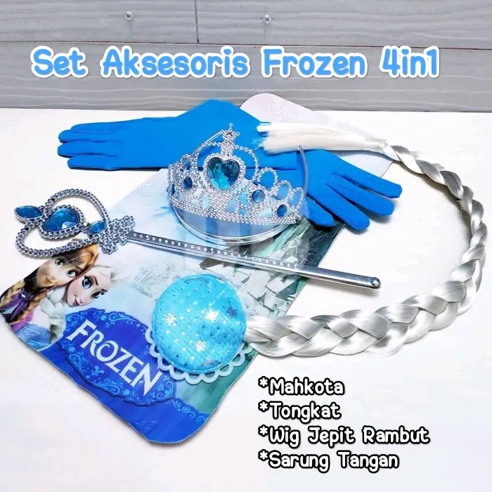 SET 4IN1 BANDO MAHKOTA + RAMBUT KEPANG + TONGKAT + SARUNG TANGAN FROZEN PRINCESS FROZEN ELSA ANNA Bando Klip KEKINIAN BANDO RAMBUT KEPANG JEPIT / ACCEESORIES PESTA ULANG TAHUN PENTAS KARNAVAL  Kostum Anak Cantik Aksesoris 2