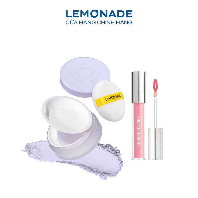  Combo 01 Phấn phủ mỏng nhẹ kiềm dầu thuần chay chống nắng Lemonade Supermatte No Makeup Loose Powder 9g và 01 Son tint bóng Lemonade Mirror Mirror Water Tint 4ml 