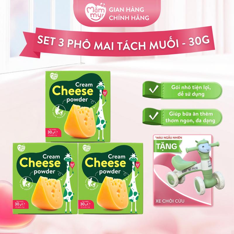 Combo 3 Hộp Phô Mai Tách Muối MĂMMY Dạng Bột Rắc Cơm, Nui, Cháo Bổ Sung Vitamin, Dinh Dưỡng Cho Bé Từ 6 Tháng (3gr x 10) [CC]