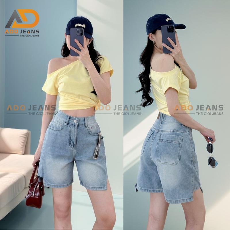 Quần lững ngố jean nữ lưng cao, lai quần cách điệu xinh xắn ADO JEANS (S38)