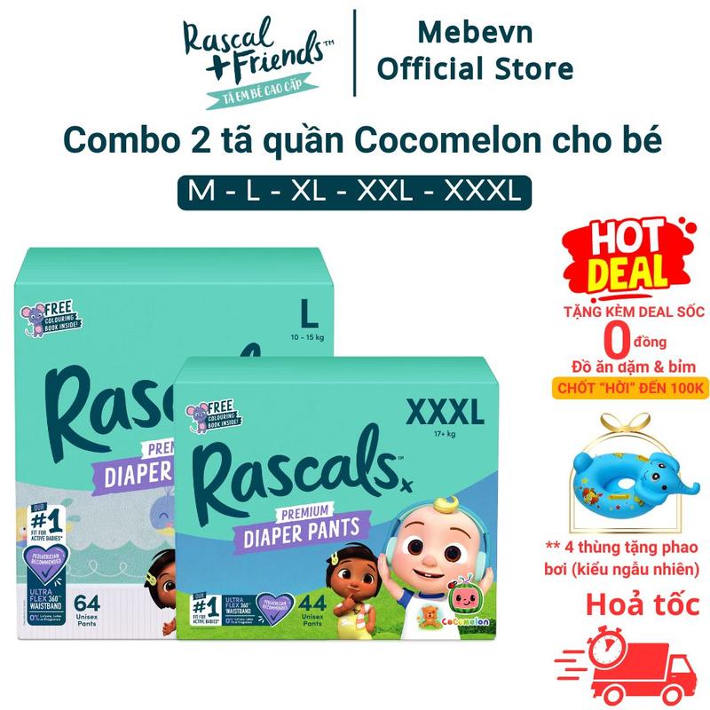 Combo 2 bỉm quần cho bé Rascal + Friends Cocomelon New Zealand dòng giới hạn, bỉm quần tốt cho bé đủ Size từ 50-72 miếng - Voi