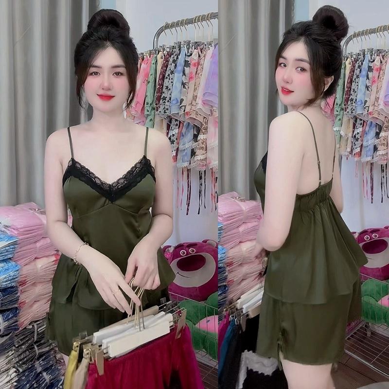 [1 CỠ DƯỚI 60KG] Đồ bộ 2 dây ngủ sexy lụa latin ren xẻ tà