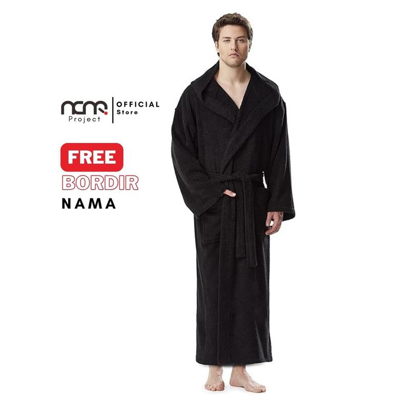 Handuk Kimono Hoodie Bathrobe Black Premium Free Bordir Dewasa 4