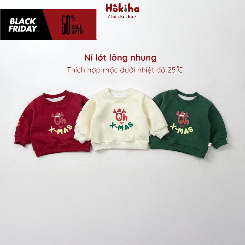 Hokiha A262- Áo Noel nỉ lót lông nhung hình đáng yêu cho bé vải nỉ lông nhung mềm mại ấm áp size 8-17kg