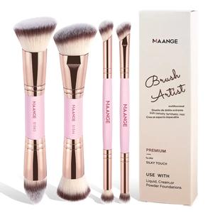 Set de brochas de maquillaje de doble punta, 4 piezas/set, brochas de maquillaje de cerdas suaves con mango cómodo, herramientas profesionales de maquillaje para mujeres