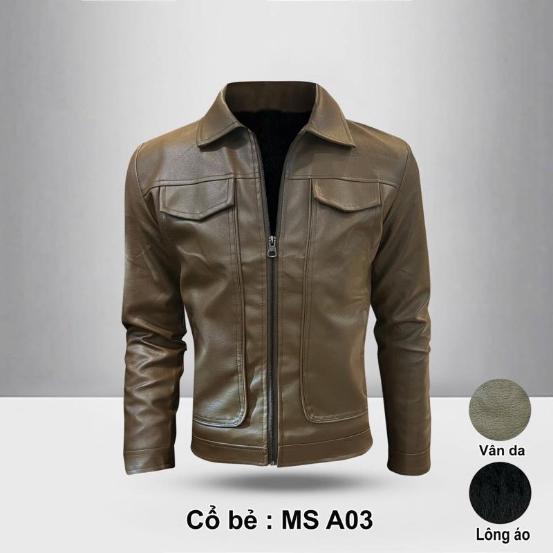 ÁO khoác da  cổ bẻ lót lông quảng châu chất da mềm vân da chống bong tróc trầy xước 1