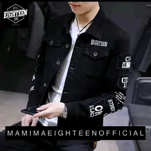 JAKET DENIM BAHAN JEANS PRIA MODEL KEKINIAN FULL BORDIR WARNA HITAM motif  kantong  casual  cowok  keren  distro