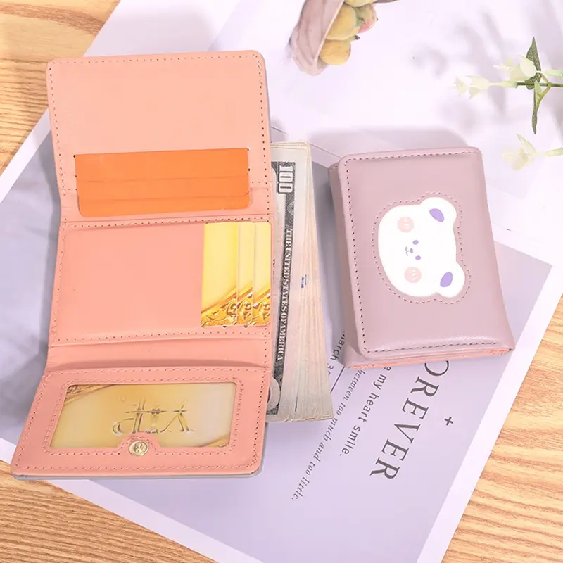 PW40 - ATS Dompet Lipat Wanita Simple Bear Cute Trifold Dompet Wanita Pendek Teddy Korean Style 4
