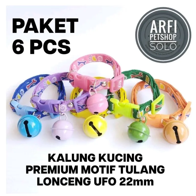 Paket 6pcs Kalung Kucing Motif Tulang Lonceng Ufo 22mm 0