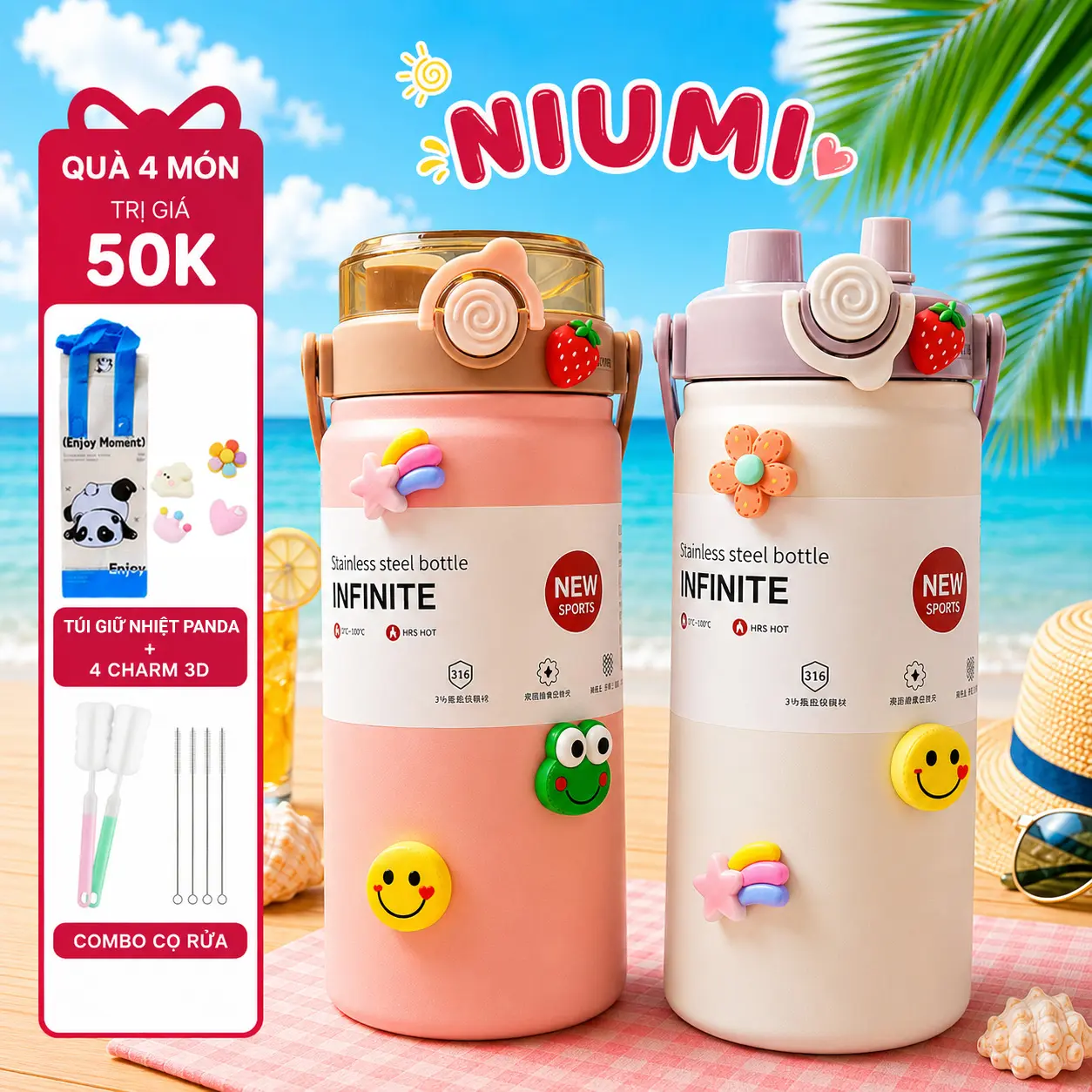 <Tặng Túi Giữ Nhiệt> Bình giữ nhiệt Boss NIUMI inox 316 dung tích 1200ml thiết kế đơn giản, màu sắc nhẹ nhàng, xinh xắn
