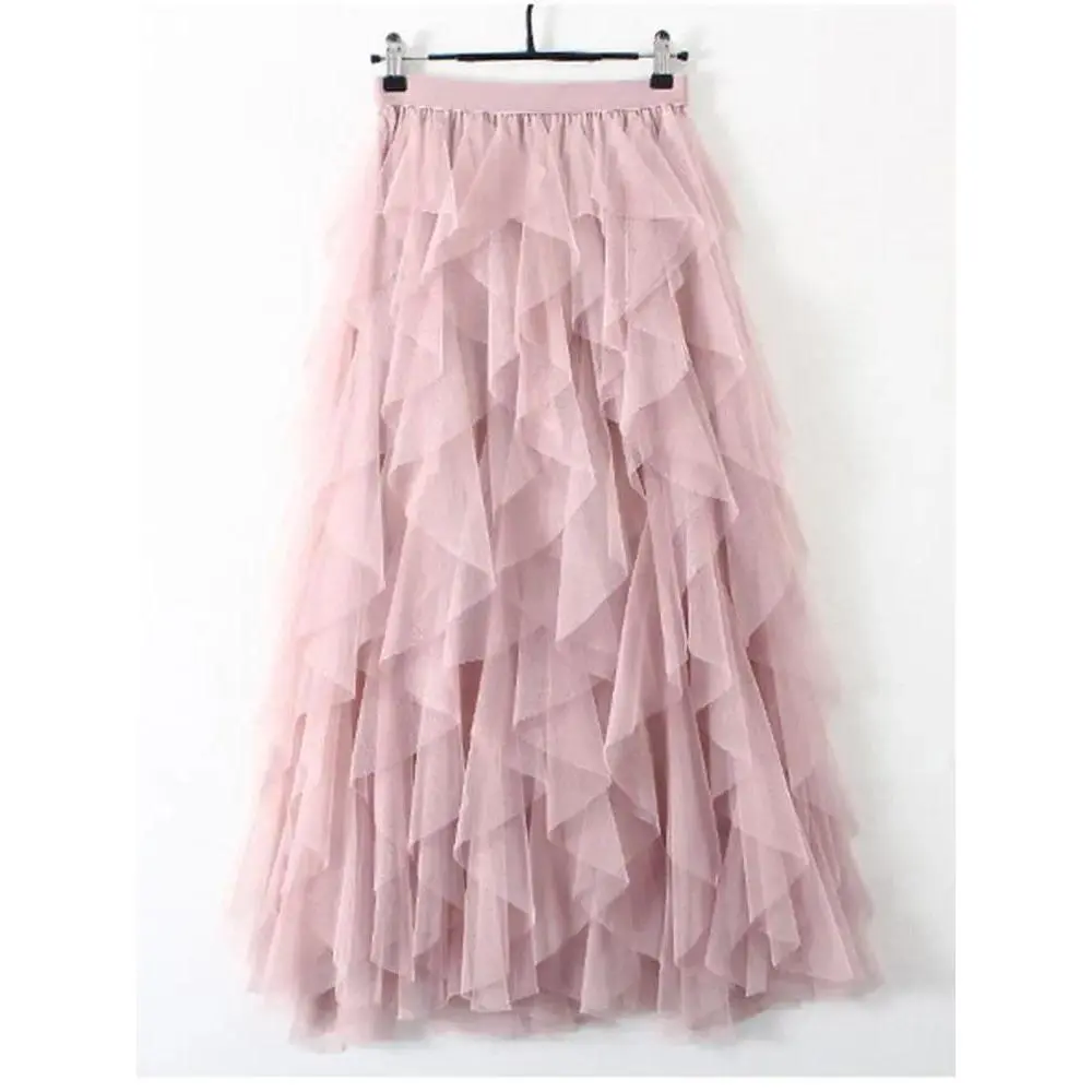 TIGENA Tutu Tulle Long Maxi Skirt Women Fashion 2023 Korean Cute Pink High Waist Pleated Skirt Mesh Female Lady Aesthetic Faldas