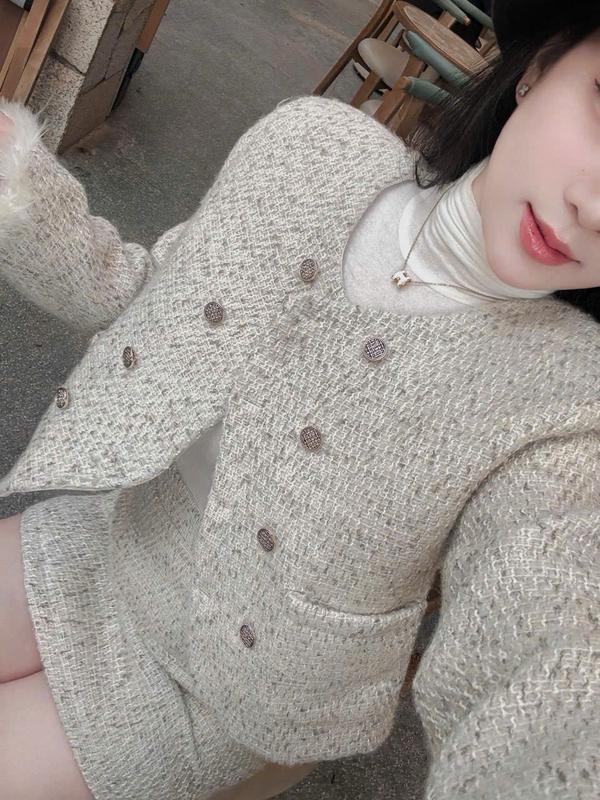 Set Áo Khoác Dạ Tweed Nữ Phối Lông Tay Chân Váy Ngắn Cao Cấp Set Tweed Sang Trọng Phong Cách Tiểu Thư Thu Đông - LIING