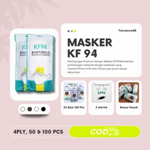 MASKER KF94 WARNA ISI 50 PER PACK WARNA PREMIUM Hitam dan Putih 4 Ply Sesuai Varian