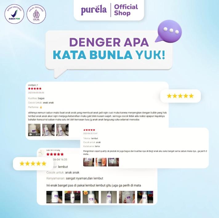 Purela Foaming Facial Wash 100gr | 3 in 1 Function Daily Cleansing | Sabun Cuci Muka Anak Tidak Perih Dimata