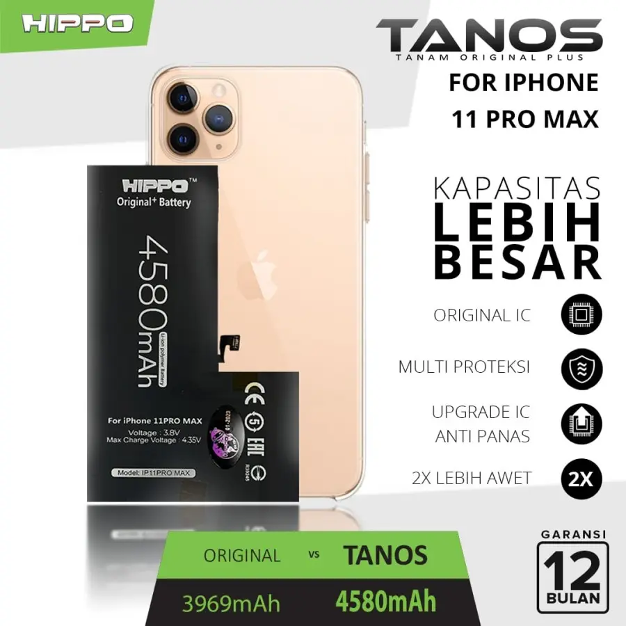 Hippo Baterai Tanos High Capacity For Iphone 11 Pro Max 4580 mAh