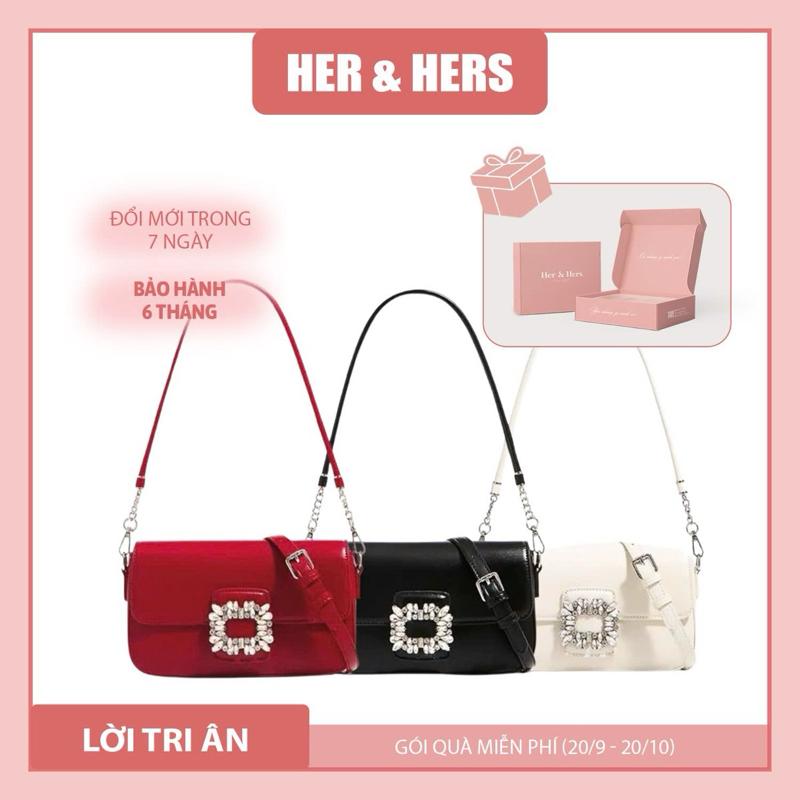   TẶNG HỘP TÚI GIẤY  Túi xách nữ Bling Bag túi đính đá túi đi tiệc chất da Microfiber đính đá lấp lánh sz 23cm đeo kẹp nách đeo chéo - HER & HERS 