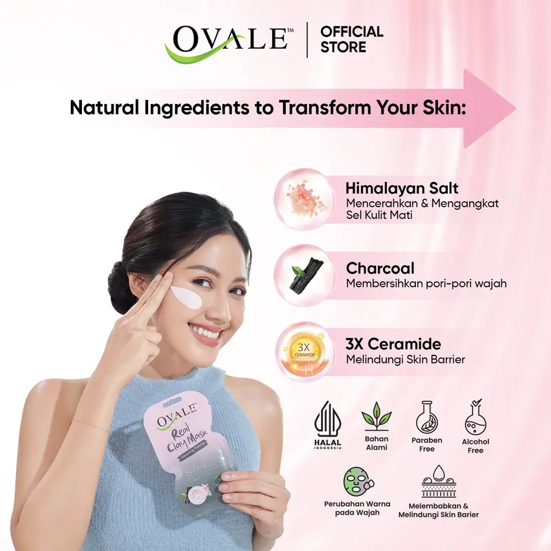 Ovale Real Clay Mask Perfect Purifiying Tube 50g| Masker Wajah Kulit Kusam 50g | Clay Mask Estrak Himalayan Salt & Charcoal 4