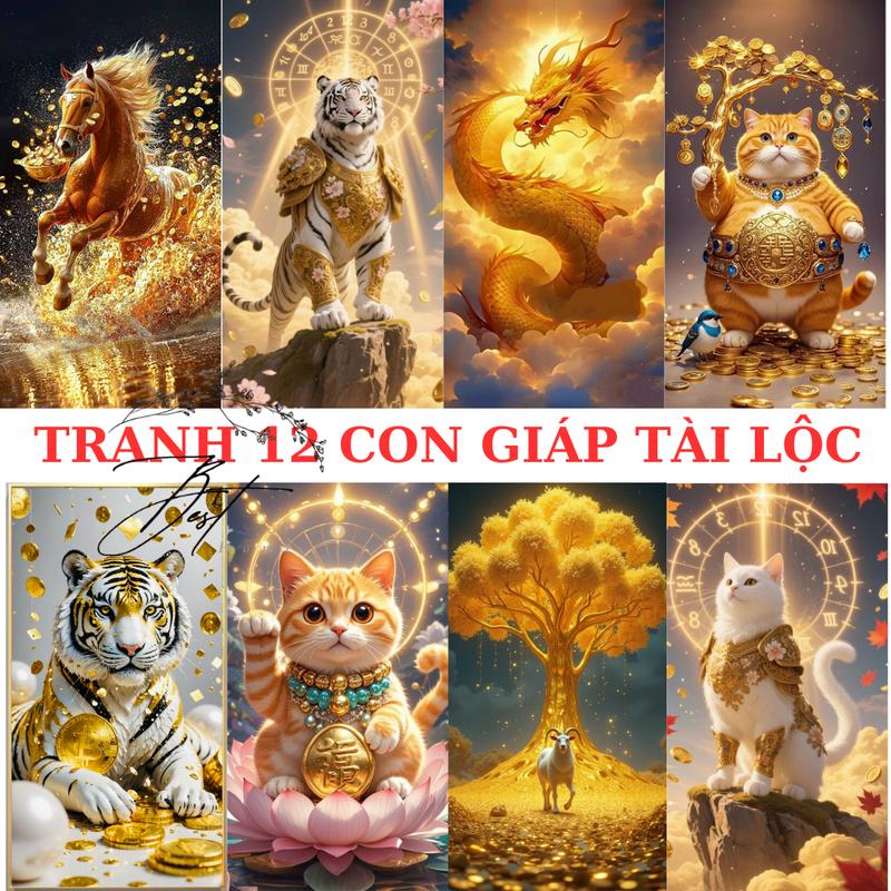  Tranh 12 Con Gíap Tài Lộc 12 Con Giáp Phát Tài Tranh Phong Thủy Chất Liệu Tranh Tráng Gương Tranh Decor Tranh Trang Trí Phòng Khách Tranh Phòng Ngủ Sang Trọng Tranh Decor 