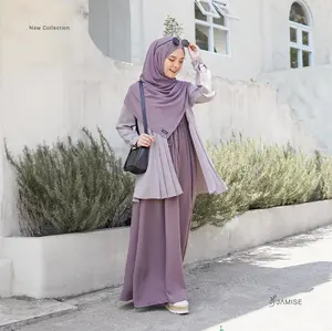 Vivian Dress | Gamis Casual Panjang Basic Simple Variasi Plus Outer Dua Warna Serut Layer Syari Zipper Wanita Muslimah by Jamise