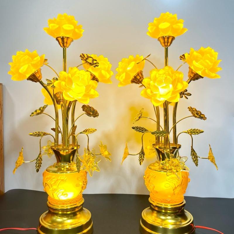 Đèn 5 bông sen lưu ly bông rủ cao 55-63cm tặng kèm mạch gomsu luxury bình hoa lọ đồ thờ