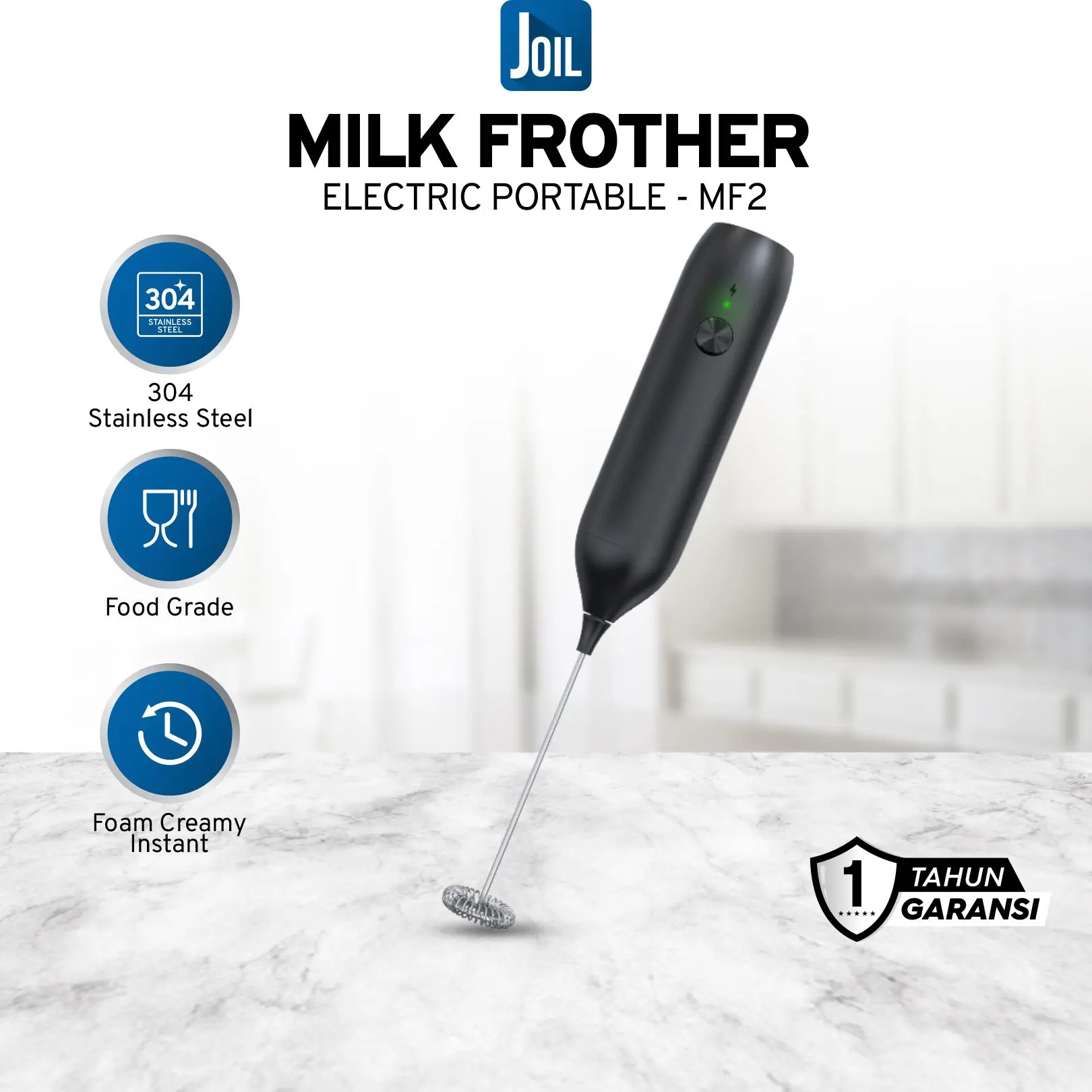 Joil Milk Frother Alat Pengocok Susu Pengaduk Foam Kopi Latte Elektrik Portable 304 Stainless Steel - MF2