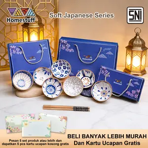 [soft japanese series] HOMESTUFF Mangkok set premium motif bunga cantik / Hampers mangkok premium / Peralatan makan keramik motif bunga / Mangkok set keramik Souvenir Japaness Style / Garansi