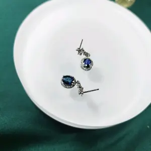 Natural Crystal Blue Sapphire S925 Ear Stud